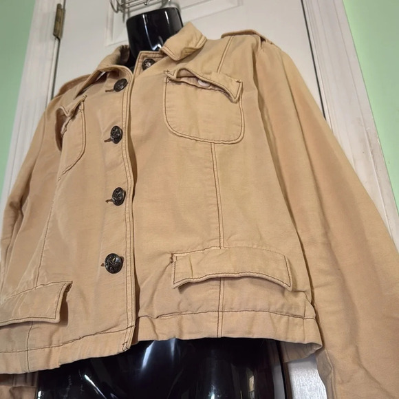 Ralph Lauren Original Polo Jeans Tan Denim Crop Jacket 100% Cotton Fall Size XL - Picture 2 of 7
